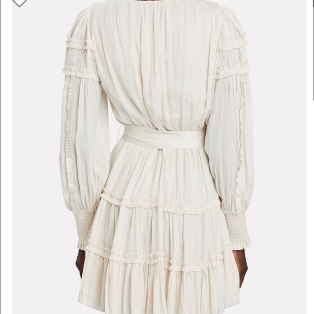 Ulla Johnson Amal Ivory Silky Ruffle Long Sleeve Wrap Top Boho Mini Dress Sz 8‎ - Picture 2 of 16